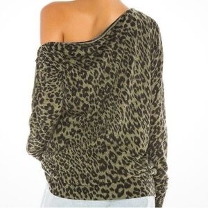 100% Cashmere Le Superbe Off-the-Shoulder Zipper Leopard Sweater Sz: M Pre-Owned